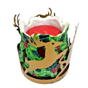 Brass Deer Poinsettia Leaves Votive Candle Holder Dalton Int'l Transtar Int'l